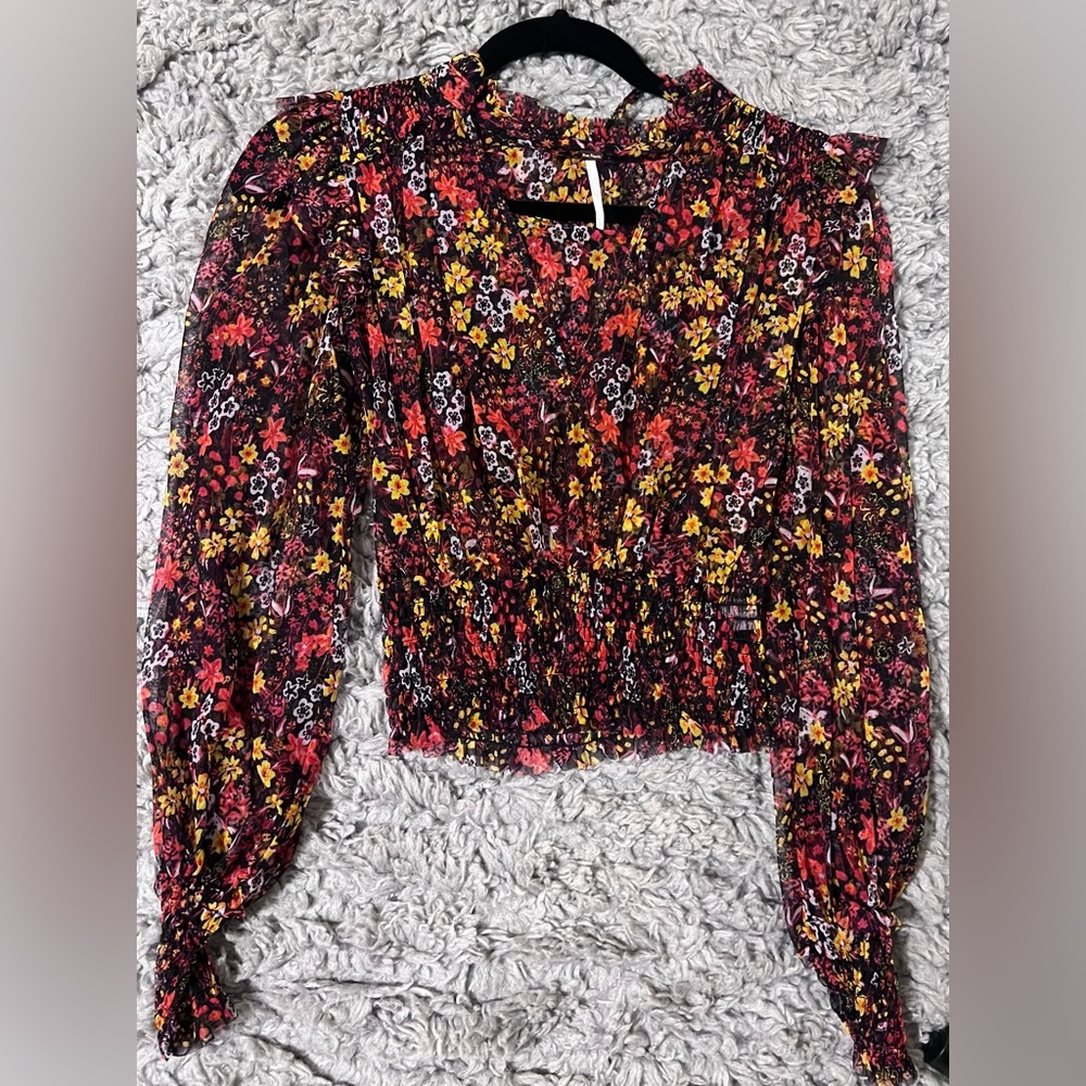 Free People Ruffle Crop Blouse floral in Sz XS